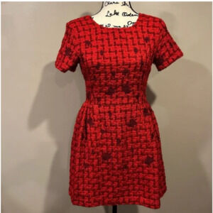 Fanm Mon Samantha Tweed Embroidered Scoop Neck Cap Sleeve A-line Mini Dress
